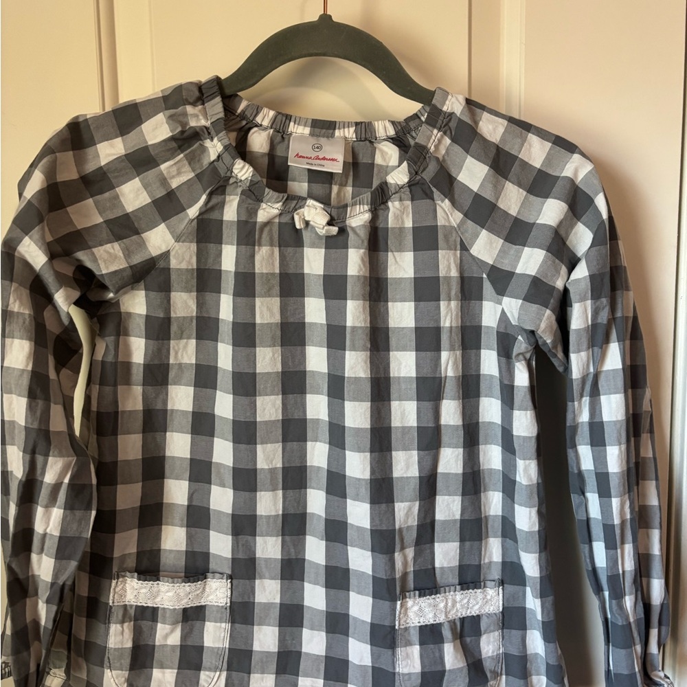 Hanna Andersson Gray and White Checkered Shirt